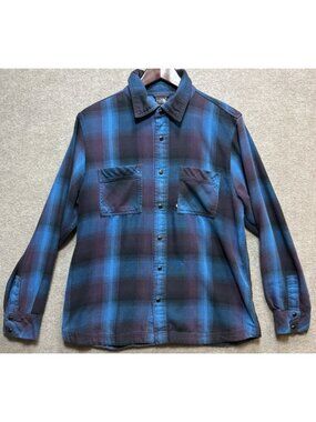 The North Face Men's Large Plaid Flannel Snap-Up Shirt Blue Black Long Sleeve